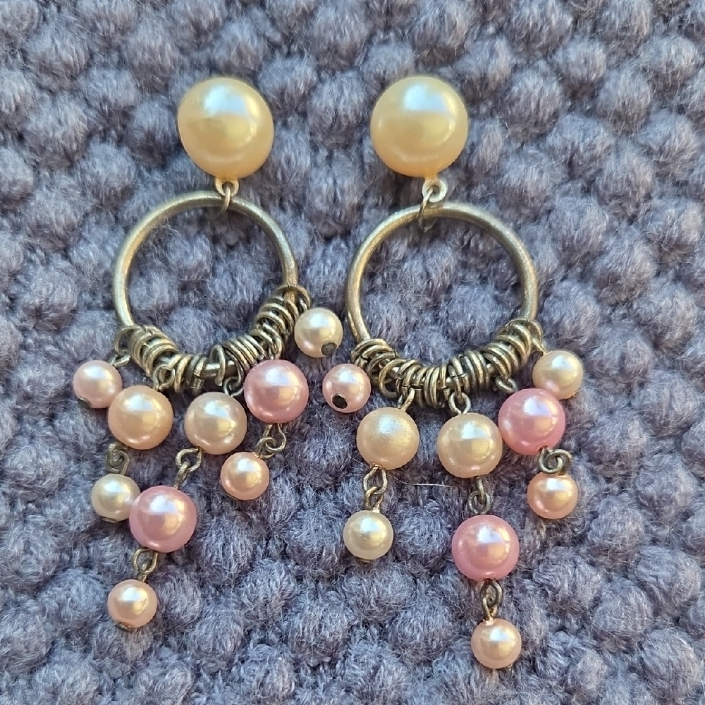 Elegant Cream and Pink Pearl Drop Earrings